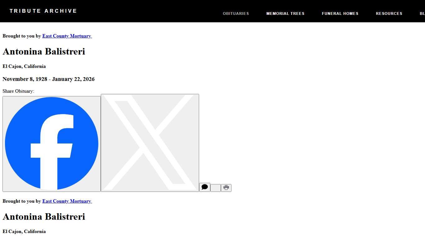 Antonina Balistreri Obituary 1928 - 2026 El Cajon, CA